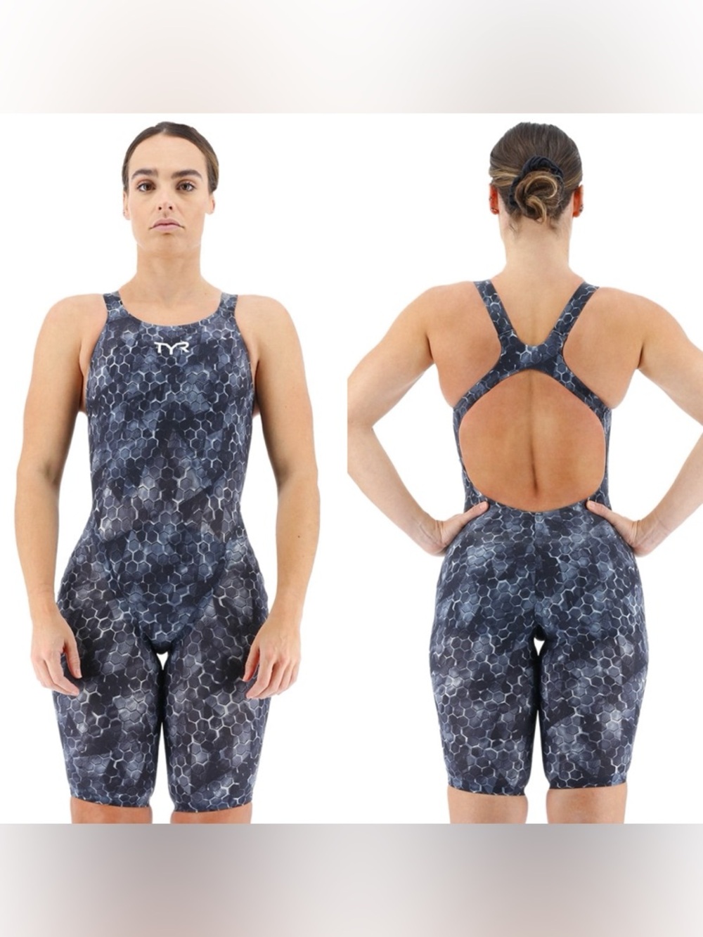 TYR Women’s Open-Back Kneeskin Swimsuit - professional swim Black/Gray size 26